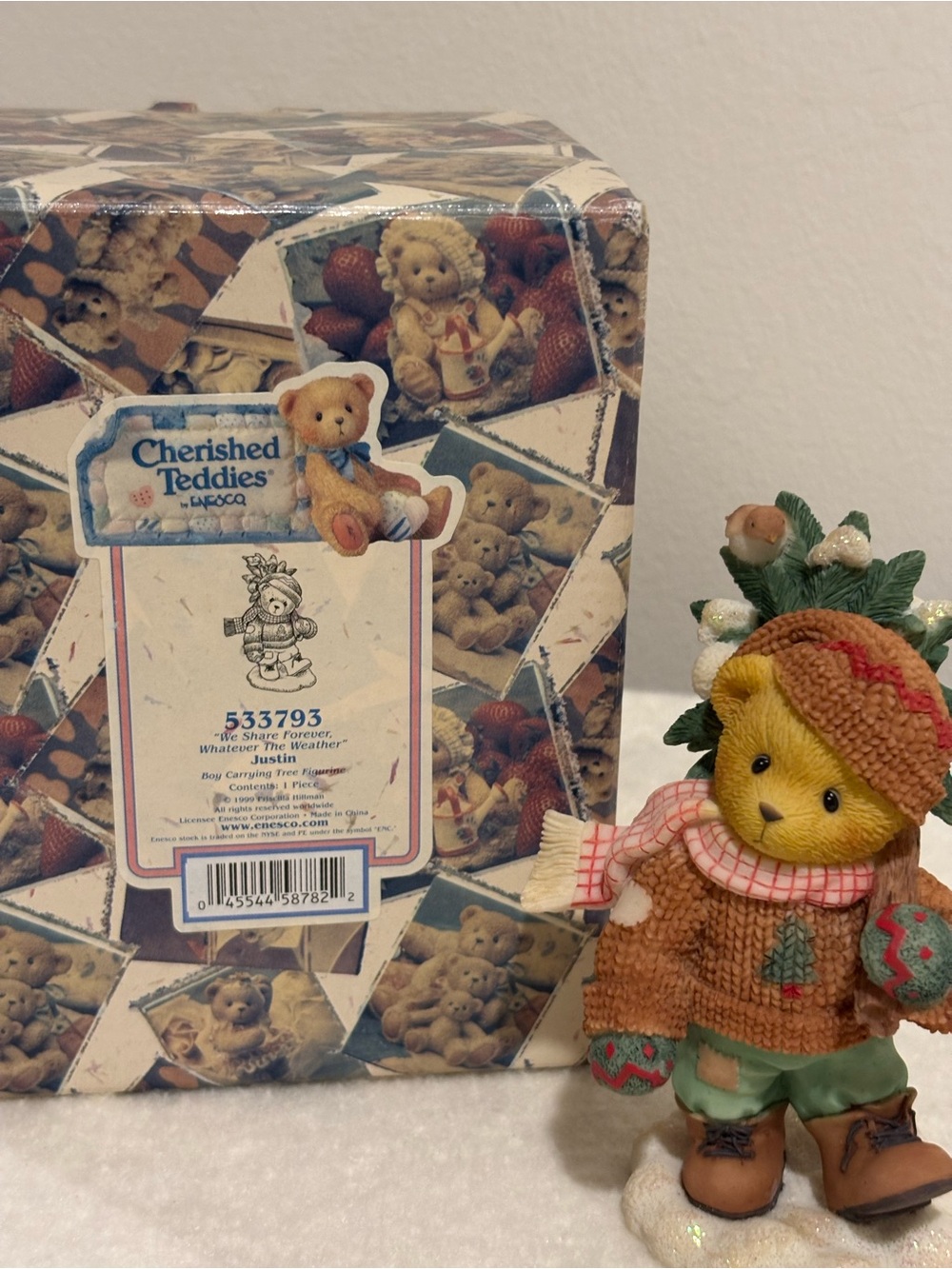 Cherished Teddies Bear Figurine - Yellow, Brown & Green